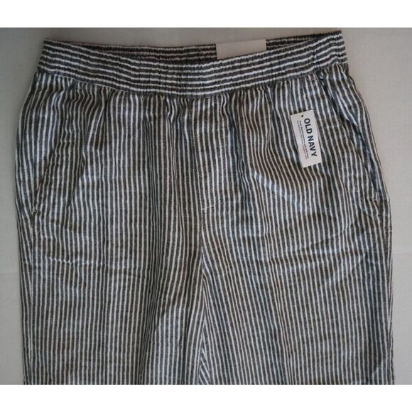 Old Navy 792007 Women's Sz XS Gray/White Striped High Rise Wide Leg Linen Pants - Picture 9 of 12